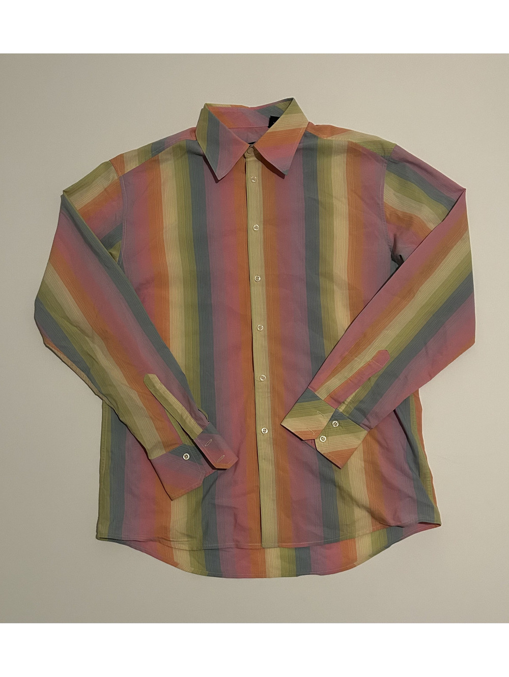 Positano Rainbow Extravagant Button Up Long Sleeve Striped Shirt Mens Size XL